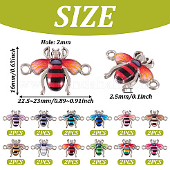24 個 12 スタイル合金エナメル コネクタ チャーム  プラチナ  昆虫のリンク  ミックスカラー  16x22.5~23x2.5mm  穴：2mm  2個/カラー&nbsp;FIND-TA0003-85