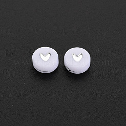 メッキアクリルビーズ  ライン入り  ハート付きフラットラウンド  銀メッキ  6.5~7x3.7mm  穴：1.8mm  約365個/50g&nbsp;X-PACR-R242-02