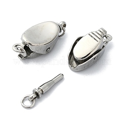 変色しにくい304ステンレススチール製のボックス留め具  丸カン付き  オーバル  ステンレス鋼色  17x7x6mm  穴：2mm&nbsp;STAS-Z066-05P-03