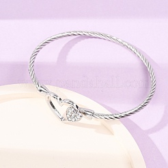 304 Stainless Steel Crystal Rhinestone Heart Cuff Bangles for Women&nbsp;SA-CBA2192-06P