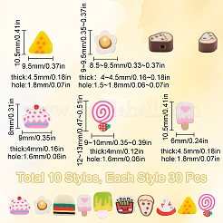 300個 10スタイル 食品用手作りポリマー粘土ビーズ  混合図形  ミックスカラー  8~10.5x6~13x4~4.5mm  穴：1~1.8mm  30個/スタイル&nbsp;CLAY-SC0002-21