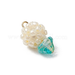 ガラスシードビーズペンダント  丸カン付き  花  フローラルホワイト  20x12mm  穴：3mm&nbsp;PALLOY-MZ00593-01