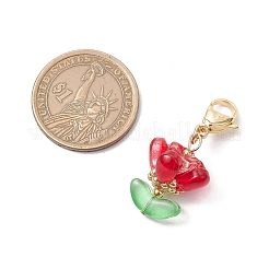 ガラスの花のペンダント装飾  ステンレススチール製ロブスタークロウ留め金304個付き  クリムゾン  39.5mm&nbsp;HJEW-MZ00206-05