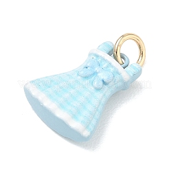 真鍮製エナメルペンダント  ゴールドカラー  ストライプリボンドレスチャーム  16x13.5x5mm  穴：4mm&nbsp;KK-CBA1122-01G-05