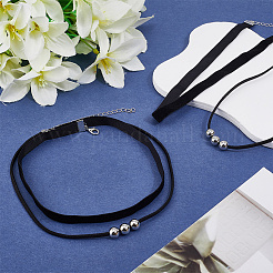 4Pcs 2Styles Alloy Round & Black Velvet Double Layer Choker Necklaces&nbsp;NJEW-WH20002-11A