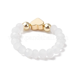 女性用ガラス＆真鍮ビーズストレッチリング  ハート  ミックスカラー  内径：23mm  2個/セット&nbsp;RJEW-JR00858