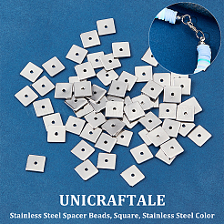 304ステンレススチールスペーサービーズ  正方形  ステンレス鋼色  8x8x1mm  穴：0.5mm  200pc&nbsp;STAS-UN0003-47P