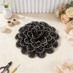 ポリエステルの花のブローチ  合金ラインストーンパーツ  ブラック  153mm&nbsp;JEWB-WH0020-130A
