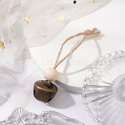 鉄の鐘のペンダントの装飾  家のドアに吊るす飾り用の木製ビーズとジュートコード  アンティークブロンズ  75mm&nbsp;HJEW-JM02228-01
