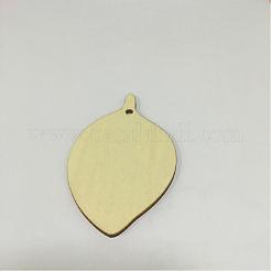 ウッドペンダント  葉  フローラルホワイト  79x48x2.5mm  穴：3mm&nbsp;WOOD-WH0002-06