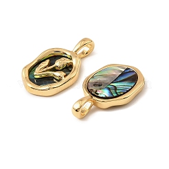 Natural Paua Shell Oval with Rose Flower Pendants&nbsp;KK-G538-32G