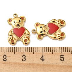 304ステンレススチールエナメルペンダント  ハートチャーム付きクマ  14KGP本金メッキ  18x12x2.5mm  穴：1.5mm&nbsp;X-STAS-L022-165G