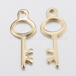 304ステンレススチールチャーム  キー  ゴールドカラー  15x6x1mm  穴：1.5mm&nbsp;STAS-H436-62