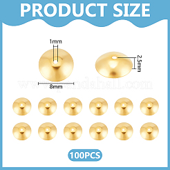 304ステンレススチールビーズキャップ100個  花弁のない  18KGP本金メッキ  8x2.5mm  穴：1mm&nbsp;STAS-UN0057-85