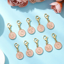 52Pcs 2 Colors Flat Round with Letter A~Z Alloy Enamel Pendant Decorations&nbsp;HJEW-SC0002-12