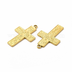 イオンプレーティング（IP）304ステンレスペンダント  ひまわりのチャーム付きクロス  18KGP本金メッキ  35x23x1.8mm  穴：2.5mm&nbsp;STAS-F290-14G