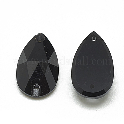 縫い付けラインストーン  k9ガラスラインストーン  二つの穴  衣料品アクセサリー  多面カット  ティアドロップ  ジェット  18x10.5x5mm  穴：1mm&nbsp;RGLA-T095-11x18-T280