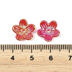 UVメッキ不透明アクリルビーズキャップ  虹色の  5  - 花びらの花  レッド  12x3.5mm  穴：1.4mm&nbsp;OACR-K001-42K