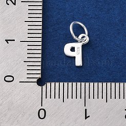 スターリングシルバーの文字チャーム925個  丸カンとスタンプ925個付き  銀色のメッキ  文字p  8x6x0.8mm  穴：4mm&nbsp;LS-STER-C012-01S-P