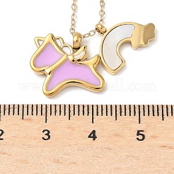 304 Stainless Steel Pearl Pink Enamel & Natural White Shell Pendant Unicorn Rainbow Pendant Necklaces for Women&nbsp;NJEW-M101-02G