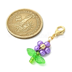ガラスパールとアクリルパーツ装飾  亜鉛合金カニカン付き  花  ミックスカラー  37mm  10個/セット&nbsp;HJEW-JM02978