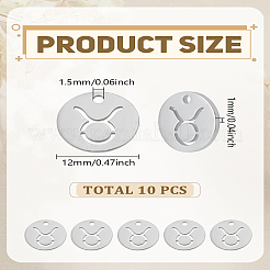 304ステンレススチールチャーム10個  星座/星座とフラットラウンド  牡牛座  12x1mm  穴：1.5mm&nbsp;STAS-LP0003-19A
