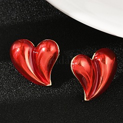 女性のための真鍮エナメル スタッド イヤリング  ハート  18KGP本金メッキ  19.5x22.5mm&nbsp;EJEW-A126-01G