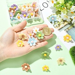 花の鉄製プッシュピン  レジンカボション画鋲  ミックスカラー  25x23x18mm  約30個/セット&nbsp;AJEW-CJZ0001-01
