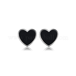 S925 Silver Black Agate Heart-shaped Sweet Fashion Earrings&nbsp;AK6007