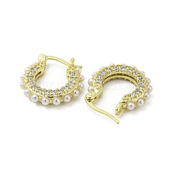 ラックメッキブラスフープピアス  キュービックジルコニアとプラスチックパール付き  カドミウムフリー＆鉛フリー  18KGP本金メッキ  21.5x4.5mm&nbsp;EJEW-Z035-04G