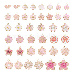 40個20スタイルアロイエナメルペンダント  花のチャーム  ピンク  9~27.5x12~25x1~3mm  穴：1.2~2.5mm  2個/スタイル&nbsp;ENAM-TA0004-04