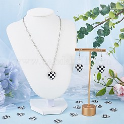 30本合金エナメルペンダント  プラチナ  タータン柄の心  ホワイト  17.5x16x2mm  穴：1.6mm&nbsp;FIND-SC0010-25