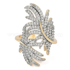 Leaf Brass Micro Pave Clear Cubic Zirconia Open Cuff Ring for Women&nbsp;RJEW-Q819-04G