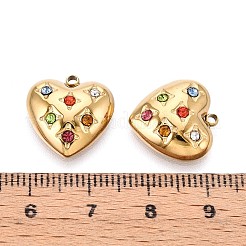 304ステンレスペンダント  ラインストーン付き  ハート  14KGP本金メッキ  15.5x15x4.5mm  穴：1.5mm&nbsp;STAS-N109-179G