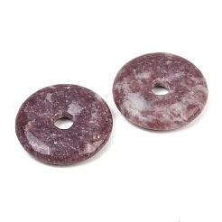天然レピドライトペンダント  ドーナツ/円盤チャーム  30x6mm  穴：6mm&nbsp;G-K099-30mm-02