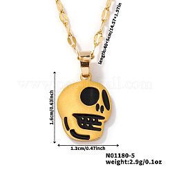 Stylish Halloween Skull 304 Stainless Steel Black Enamel Pendant Dapped Chain Necklaces&nbsp;IJ5988