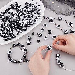170個17スタイルアクリルビーズ  混合図形  ブラック  9.5~17.5x11.5~20.5x8.5~15.5mm  穴：2~3.5mm  10個/スタイル&nbsp;OACR-PH0004-37