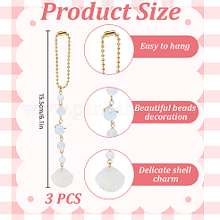 3Pcs Natural White Jade & White Crazy Lace Agate Round Beaded Pendant Decoration&nbsp;HJEW-DR00225