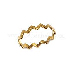 イオンプレーティング(IP) 201 ステンレススチール ウェーブ フィンガーリング 女性用  ゴールドカラー  usサイズ6（16.5mm）&nbsp;RJEW-G266-42G