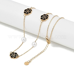 Ion Plating(IP) 304 Stainless Steel Black Enamel Flower Pendant Necklaces for Women&nbsp;NJEW-M078-09G