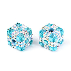 Polymer Clay Rhinestone Beads with Square Acrylic&nbsp;CLAY-T022-03G