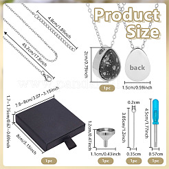 Natural Snowflake Obsidian Teardrop Urn Ashes Pendant 304 Stainless Steel Cable Chain Necklaces&nbsp;NJEW-OC0001-09A
