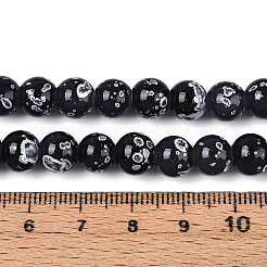 プリントガラスビーズ焼付塗装ガラスビーズ連売り  ラウンド  ブラック  8~8.5mm  穴：1~1.2mm  約105~106個/連  30.71~31.10インチ（78~79cm）&nbsp;DGLA-N015-8mm-10