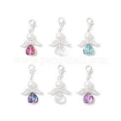 Heart Angel Glass & Glass Pearl Pendant Decorations&nbsp;HJEW-JM03773-02