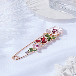 花の安全ピン1個  衣類用合金ラインストーンブローチ バックパック  レッド  21x79.5mm&nbsp;JEWB-LP0004-68C