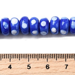 手作りランプワークビーズ  水玉模様のロンデル  ブルー  9.5~10x5mm  穴：1.8mm  約40個/連  8.27''（21センチメートル）&nbsp;LAMP-Z015-01H