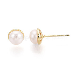 真鍮天然真珠スタッドピアス  半円  18KGP本金メッキ  7~7.5mm&nbsp;PEAR-N020-08F