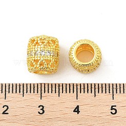 真鍮製マイクロパヴェキュービックジルコニアヨーロピアンビーズ  大穴ビーズ  バレル  ラックめっき  カドミウムフリー＆鉛フリー  長持ちメッキ  ゴールドカラー  透明  10x9mm  穴：5mm&nbsp;KK-P297-05G-01