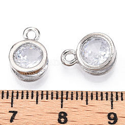フラットラウンド合金のチャーム  キュービックジルコニア付き  プラチナ  11x8x5mm  穴：1.5mm&nbsp;ZIRC-R007-054A-02
