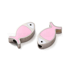 304ステンレススチールビーズ  エナメル  ステンレス鋼色  魚  ピンク  7x13.5x3mm  穴：1.8mm&nbsp;STAS-C074-10P-02